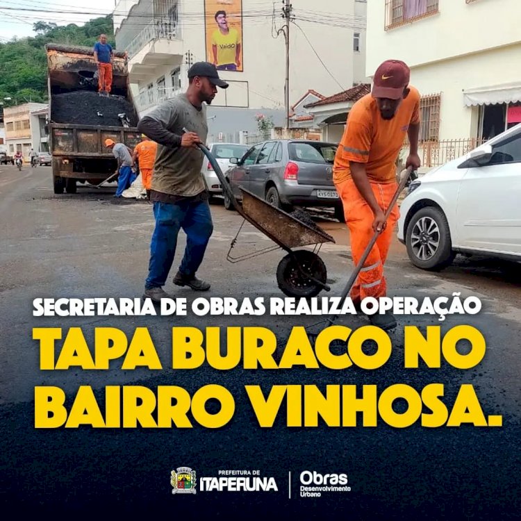 Secretaria de Obras leva a Operação Tapa Buraco para o bairro Vinhosa.